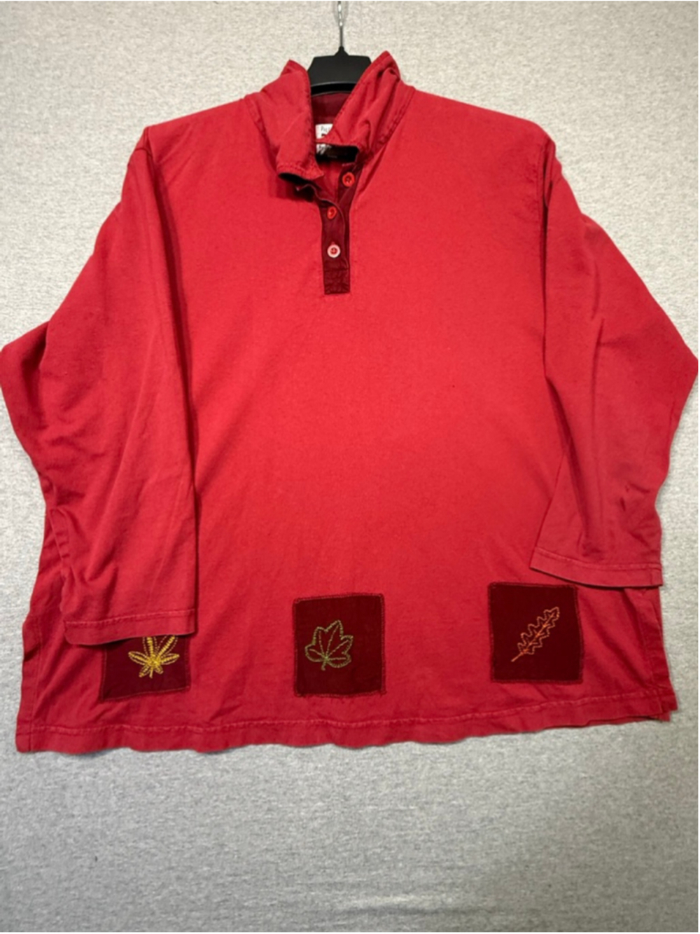 Rare Vintage Pictures Johnny Was Red Long Sleeve Tee with Leaf Embroidery 3X